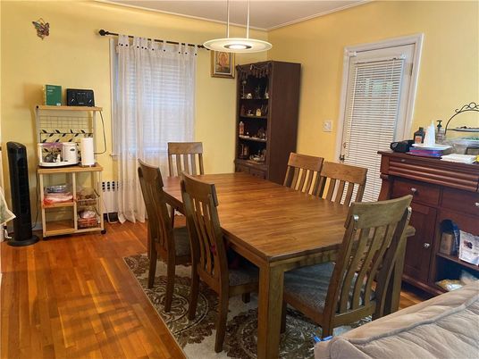 Dining room, Interior, Pendant Lights, Wood Texture Flooring