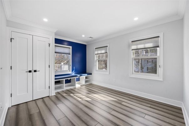 Empty room, Game Room, Interior, Recessed Lighting, Wood Texture Flooring