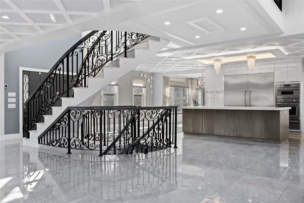 Chandelier, Interior, Kitchen, Recessed Lighting, Stainless Steel Appliances