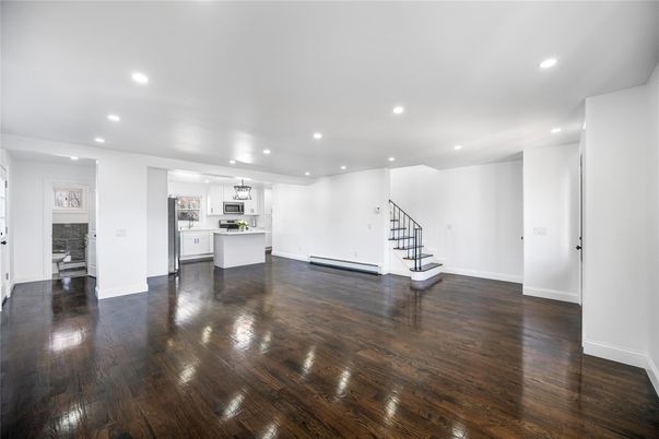 Empty room, Interior, Kitchen, Recessed Lighting, Wood Texture Flooring