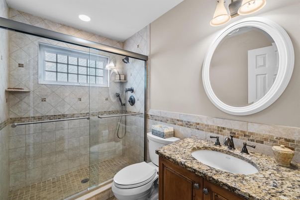 Bathroom, Glass Shower, Interior, Recessed Lighting