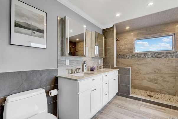 Bathroom, Interior, Recessed Lighting, Wood Texture Flooring