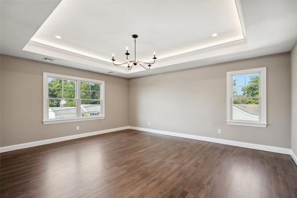 Empty room, Interior, Pendant Lights, Recessed Lighting, Wood Texture Flooring