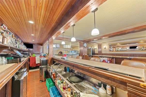 Interior, Pendant Lights, Recessed Lighting, Stone Walls, Wooden Ceilings