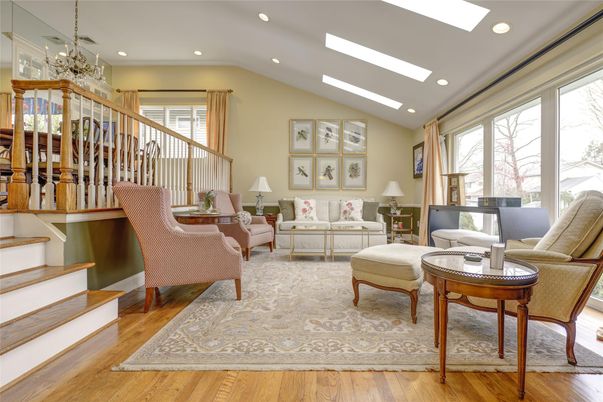 Chandelier, Interior, Living room, Recessed Lighting, Wood Texture Flooring