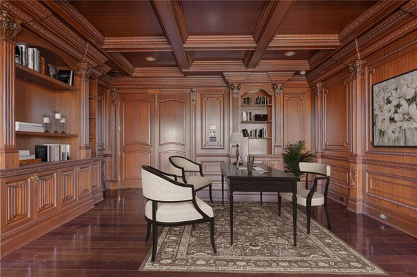 Home Office, Interior, Recessed Lighting, Wooden Beams, Wooden Ceilings, Wood Texture Flooring, Wooden Walls