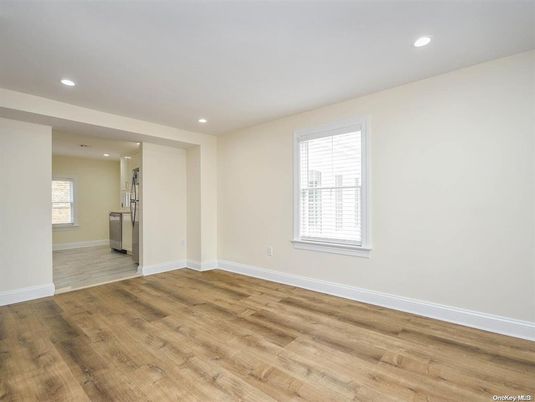 Empty room, Interior, Kitchen, Recessed Lighting, Wood Texture Flooring