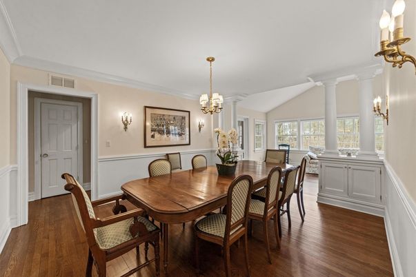 Chandelier, Dining room, Interior, Wood Texture Flooring