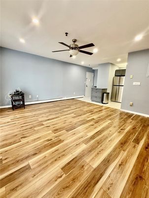 Empty room, Interior, Kitchen, Recessed Lighting, Wood Texture Flooring