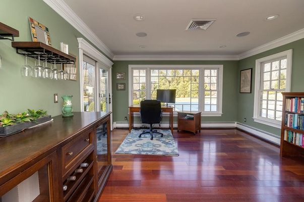 Home Office, Interior, Recessed Lighting, Wood Texture Flooring