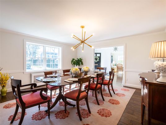 Dining room, Interior, Pendant Lights, Wood Texture Flooring