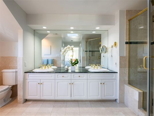 Bathroom, Dual Sink Vanities, Glass Shower, Interior, Recessed Lighting