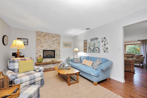 Fireplace, Interior, Living room, Stone Walls, Wood Texture Flooring
