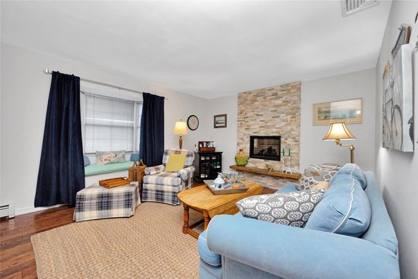 Fireplace, Interior, Living room, Stone Walls, Wood Texture Flooring