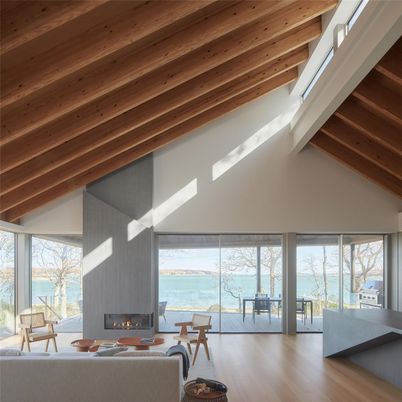 Fireplace, Interior, Living room, Water, Wooden Beams, Wooden Ceilings, Wood Texture Flooring