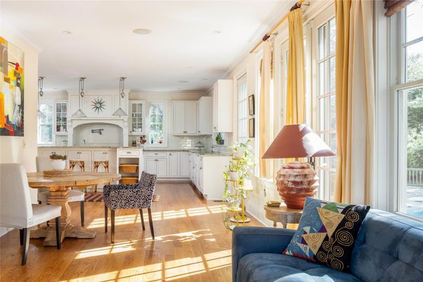 Dining room, Interior, Kitchen, Pendant Lights, Recessed Lighting, Wood Texture Flooring