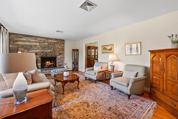 Fireplace, Interior, Living room, Stone Walls, Wood Texture Flooring