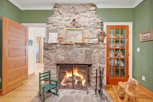Fireplace, Interior, Stone Walls, Wood Texture Flooring