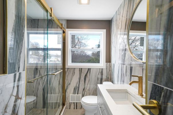 Bathroom, Glass Shower, Interior, Marble Walls