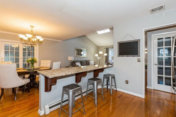 Chandelier, Dining room, Interior, Wood Texture Flooring