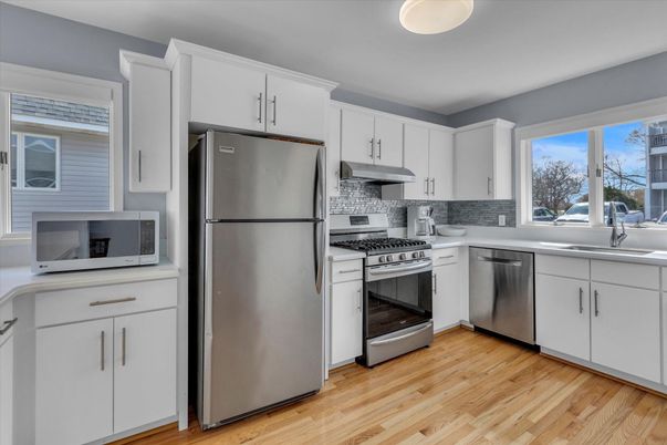Interior, Kitchen, Stainless Steel Appliances, Wood Texture Flooring