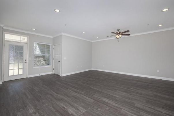 Empty room, Interior, Recessed Lighting, Wood Texture Flooring