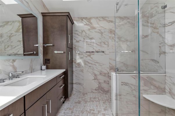 Bathroom, Glass Shower, Interior, Marble Walls