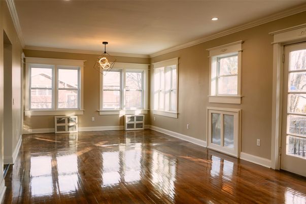 Empty room, Interior, Pendant Lights, Recessed Lighting, Wood Texture Flooring