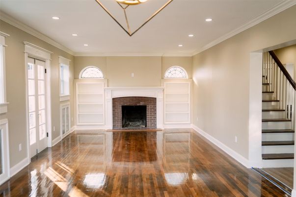 Fireplace, Interior, Recessed Lighting, Wood Texture Flooring