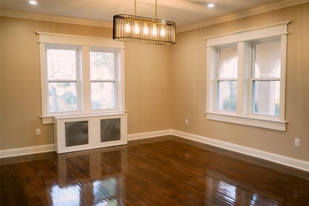 Empty room, Interior, Pendant Lights, Recessed Lighting, Wood Texture Flooring