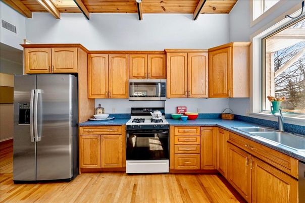 Interior, Kitchen, Stainless Steel Appliances, Wooden Beams, Wooden Ceilings, Wood Texture Flooring