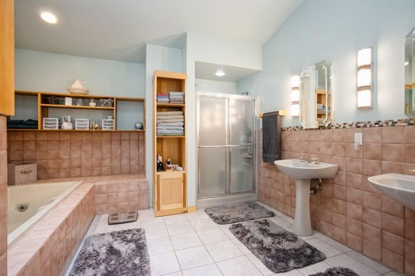 Bathroom, Dual Sink Vanities, Glass Shower, Interior, Recessed Lighting
