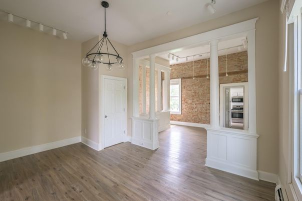 Chandelier, Empty room, Interior, Pendant Lights, Wood Texture Flooring