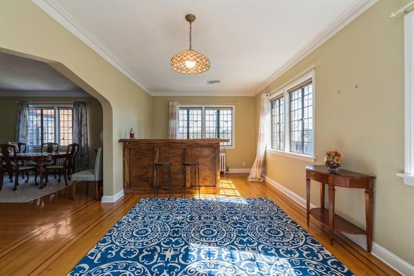 Dining room, Interior, Pendant Lights, Wood Texture Flooring