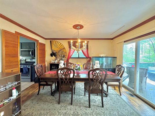 Chandelier, Dining room, Interior, Wood Texture Flooring