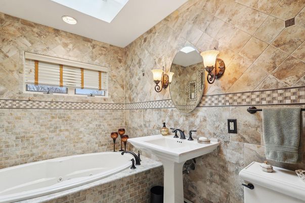Bathroom, Interior, Recessed Lighting, Stone Walls