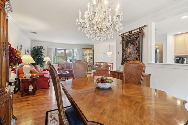 Chandelier, Dining room, Interior, Living room, Recessed Lighting, Wood Texture Flooring