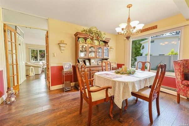 Chandelier, Dining room, Interior, Wood Texture Flooring
