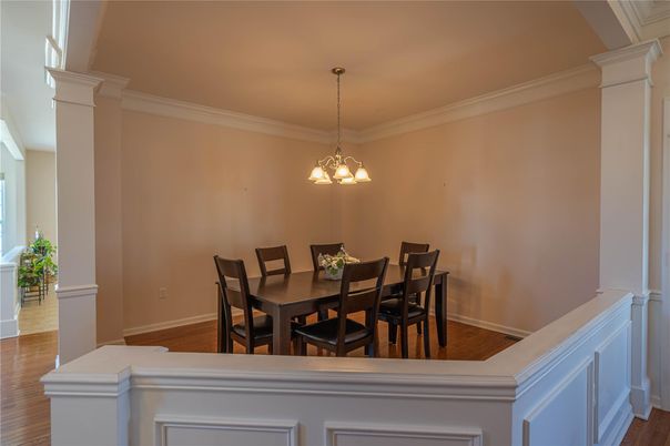 Dining room, Interior, Pendant Lights, Wood Texture Flooring