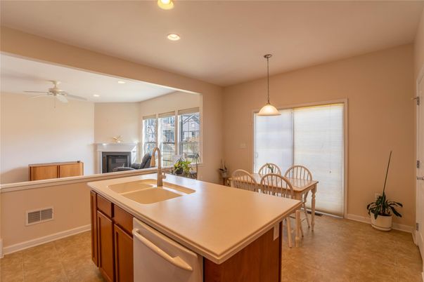 Dining room, Fireplace, Interior, Kitchen, Pendant Lights, Recessed Lighting