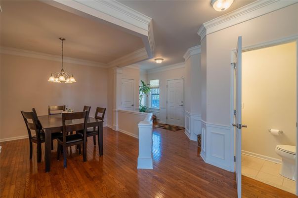Chandelier, Dining room, Interior, Wood Texture Flooring