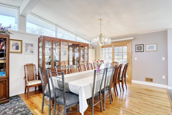 Dining room, Interior, Pendant Lights, Wood Texture Flooring