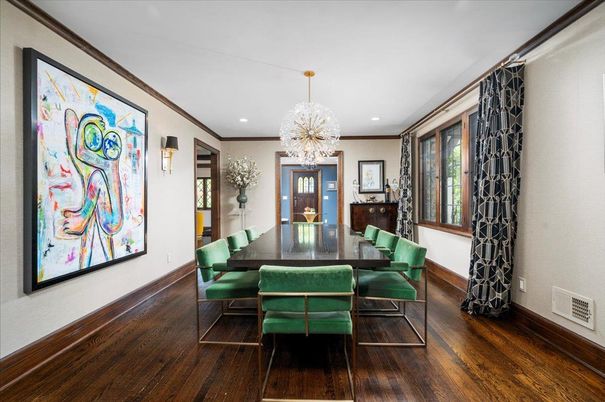 Dining room, Interior, Recessed Lighting, Wood Texture Flooring
