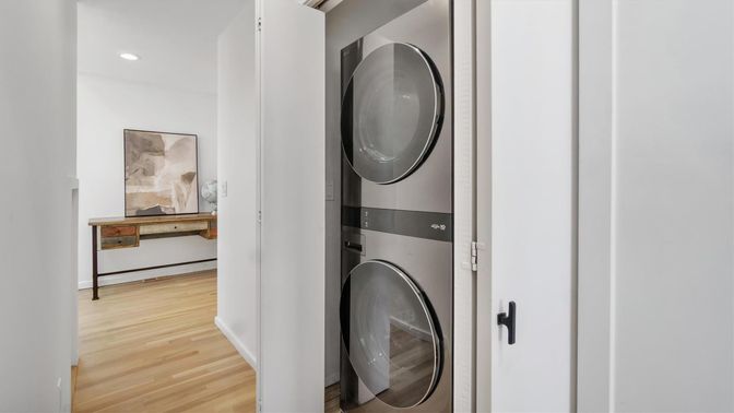 Interior, Recessed Lighting, Utility Closets, Washer, Wood Texture Flooring