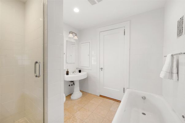 Bathroom, Glass Shower, Interior, Recessed Lighting