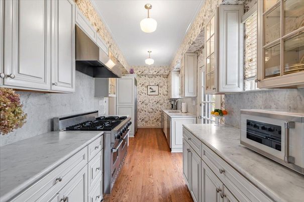 Interior, Kitchen, Pendant Lights, Stainless Steel Appliances, Wood Texture Flooring