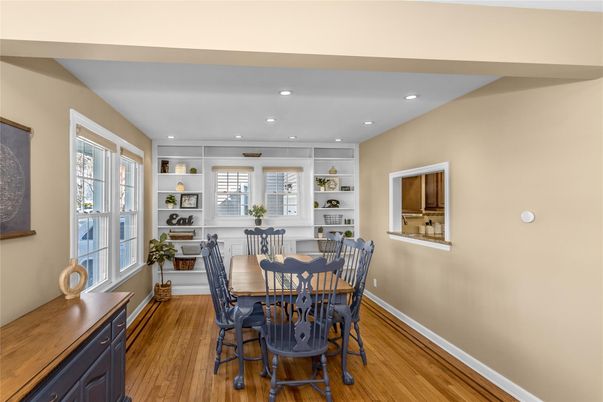 Dining room, Interior, Recessed Lighting, Wood Texture Flooring