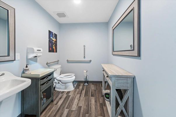 Bathroom, Interior, Recessed Lighting, Wood Texture Flooring