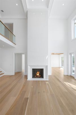 Fireplace, Interior, Recessed Lighting, Wood Texture Flooring