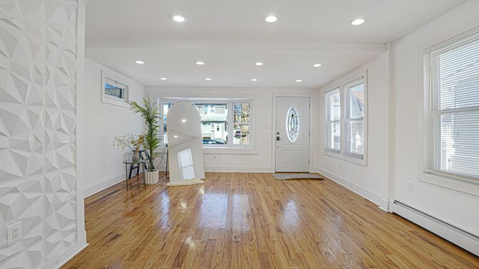 Empty room, Interior, Recessed Lighting, Wood Texture Flooring
